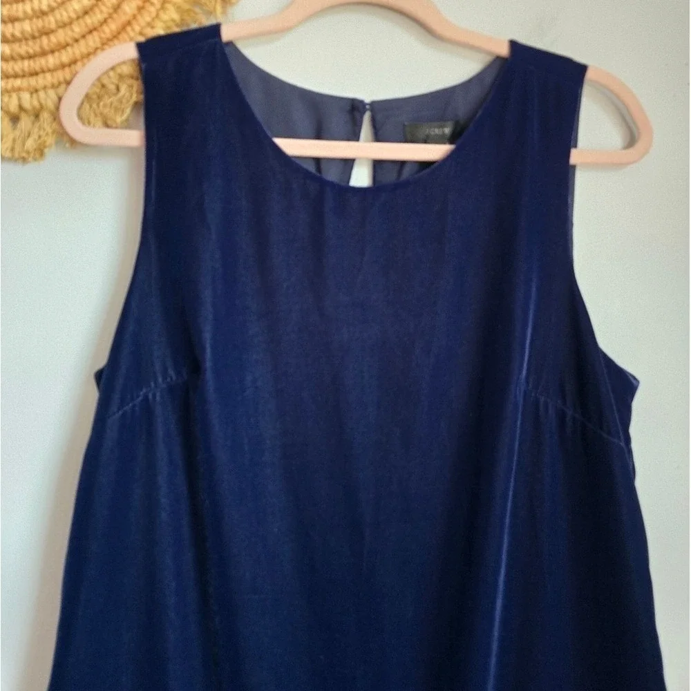 J. Crew NEW Navy Blue Velvet Sleeveless Ruffle Hem Party Shift Dress SZ 12 Retro